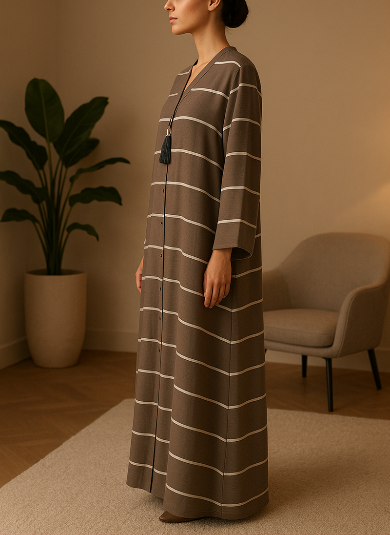 Open Sada Zoom Abaya – White Line (Regular Fit) AMI-24
