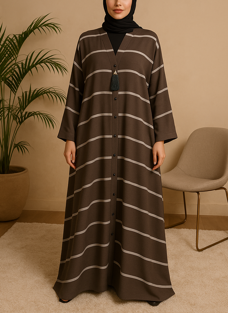 Open Sada Zoom Abaya – White Line (Regular Fit) AMI-24