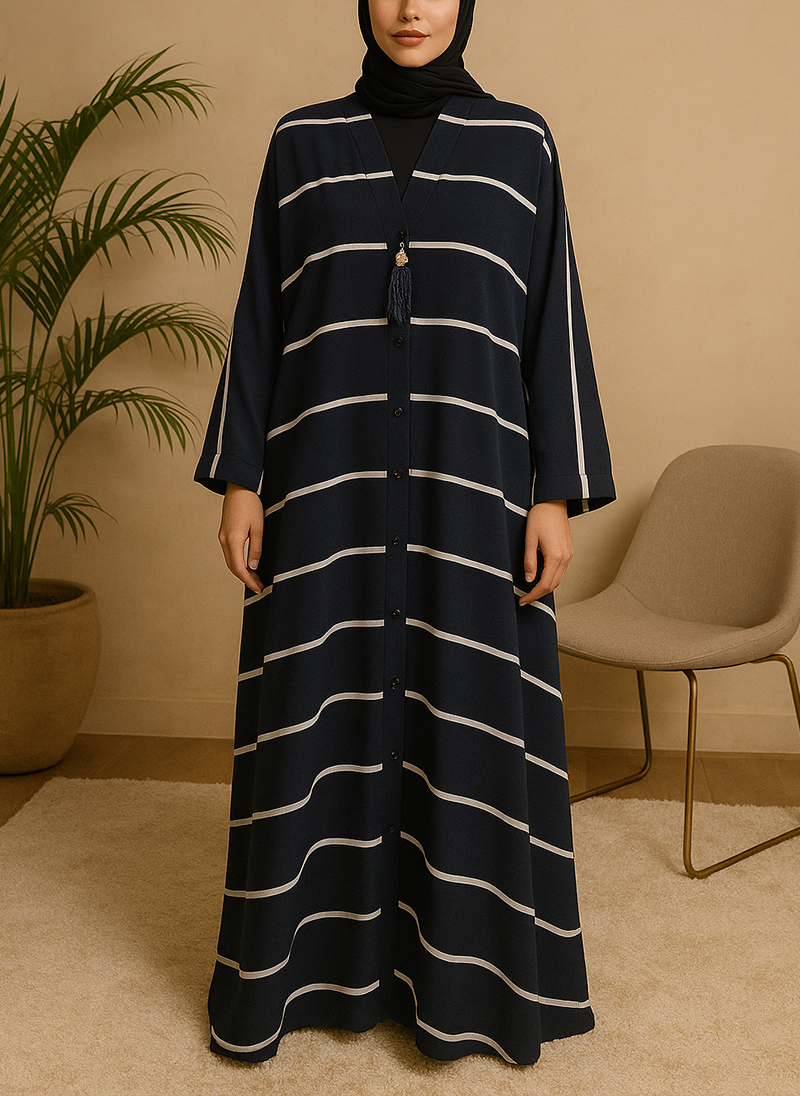 Open Sada Zoom Abaya – White Line (Regular Fit) AMI-24