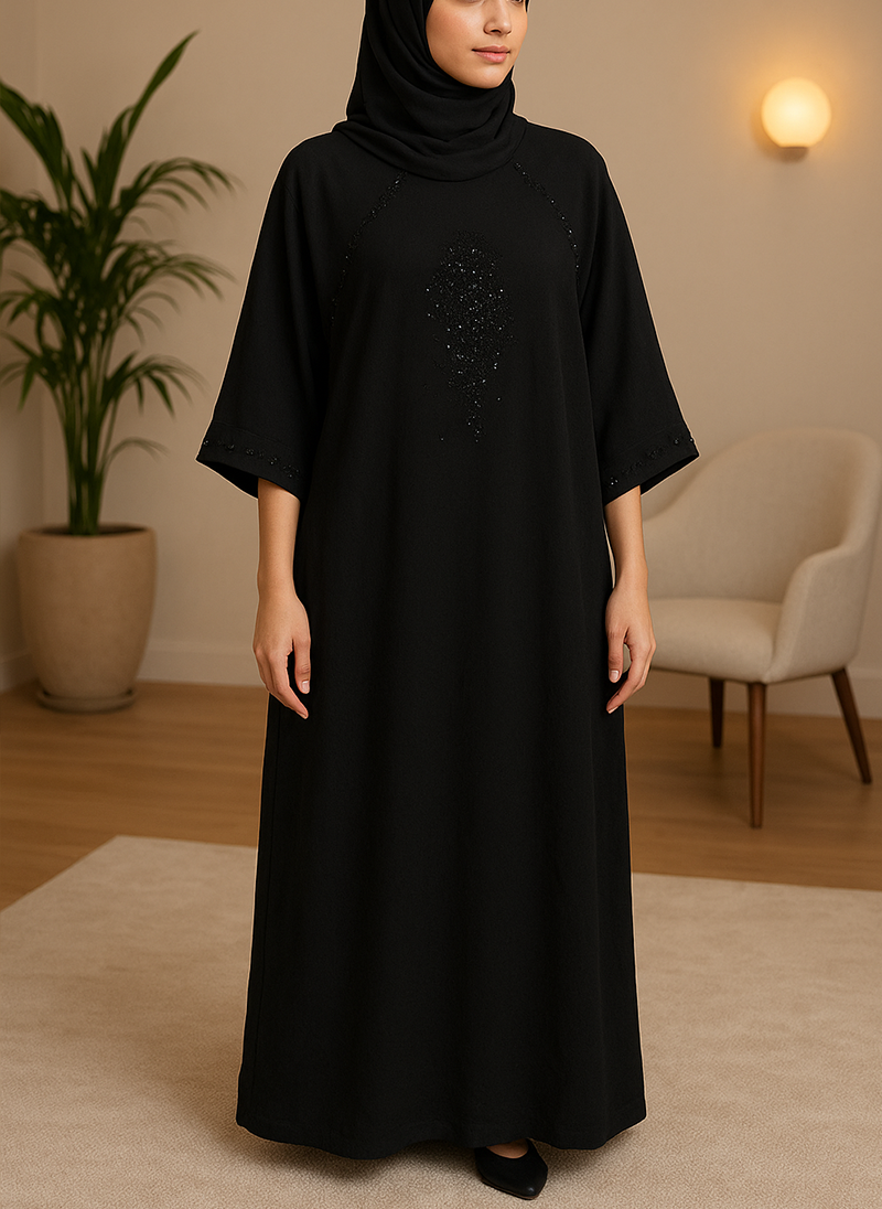 Zipper Pearl Line Abaya – Mor Bachkana (Regular Fit) AMI-13