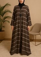 Open Sada Zoom Abaya – White Line (Regular Fit) AMI-24