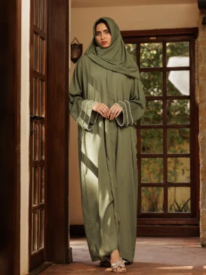 Olive Pearl Sleeve Abaya - Signature